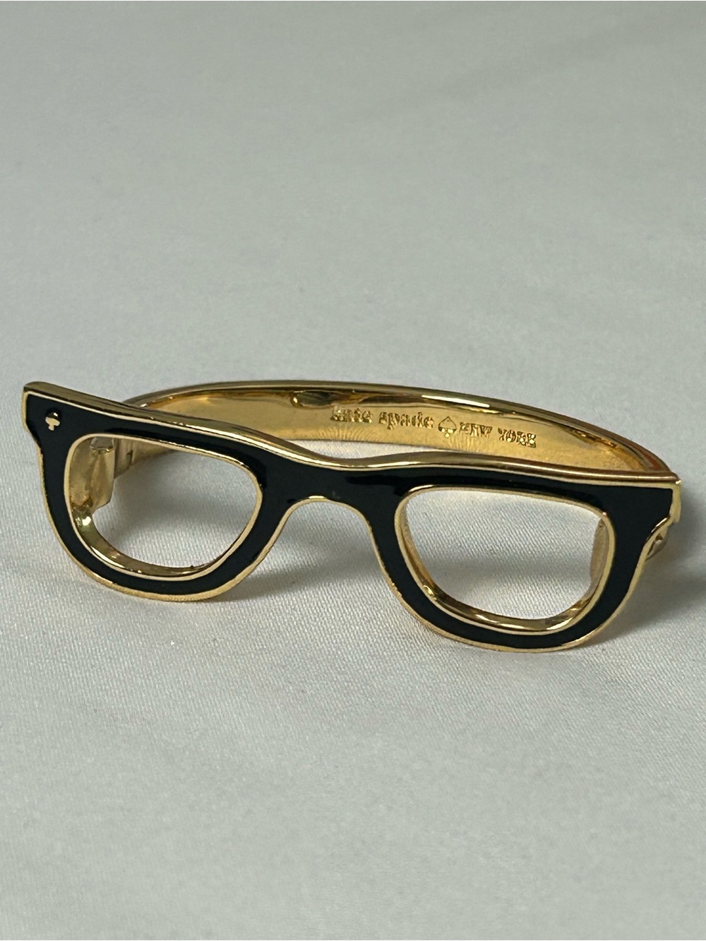 Kate Spade Lookout Glasses Black Enamel Gold Hinged Bangle Bracelet